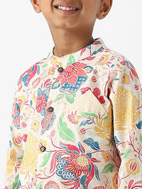 Nauti Nati Boys Floral Printed Regular Pure Cotton Kurta with Pyjamas