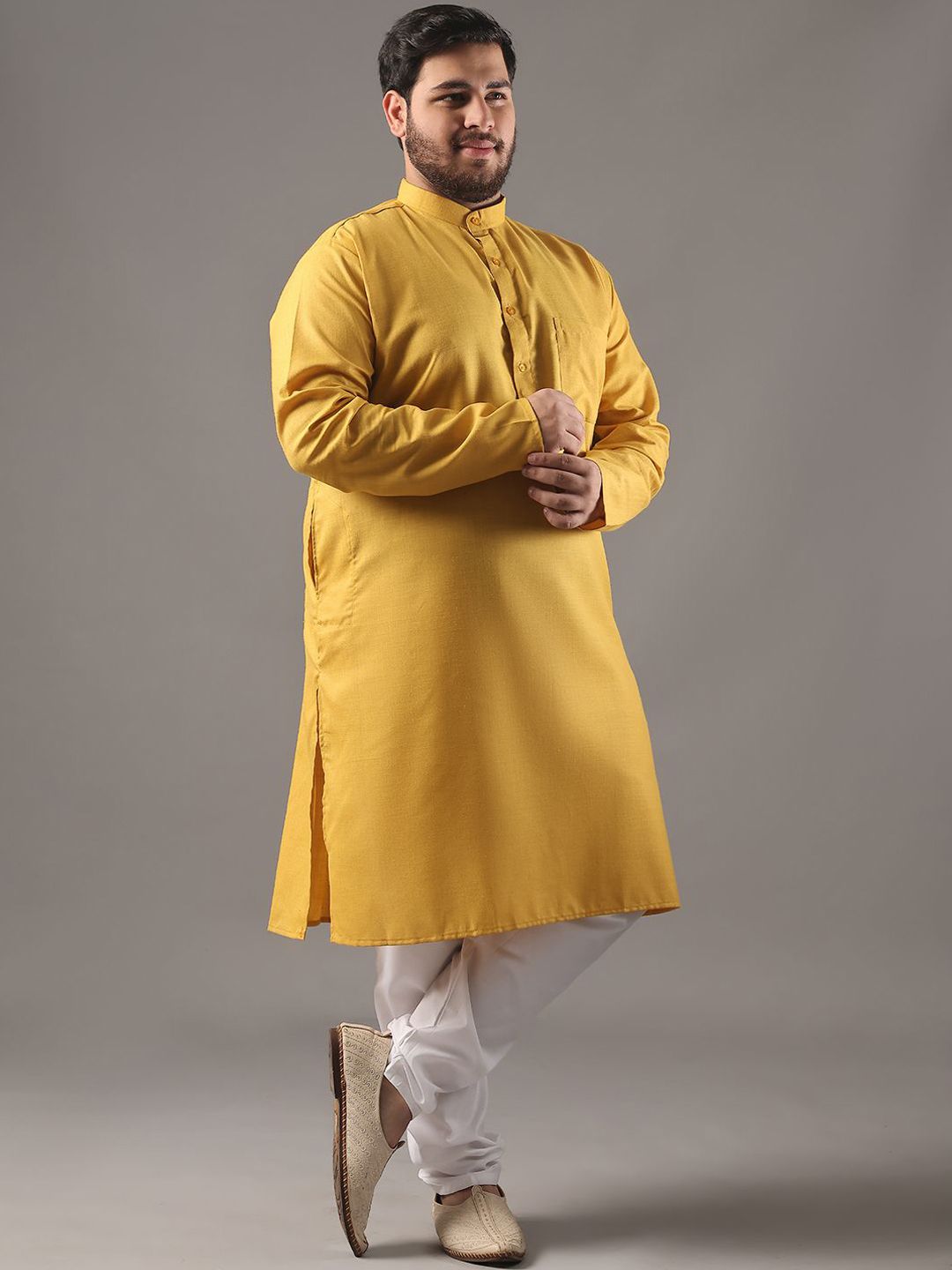 SOJANYA PLUS Size Band Collar Cotton Straight Kurta