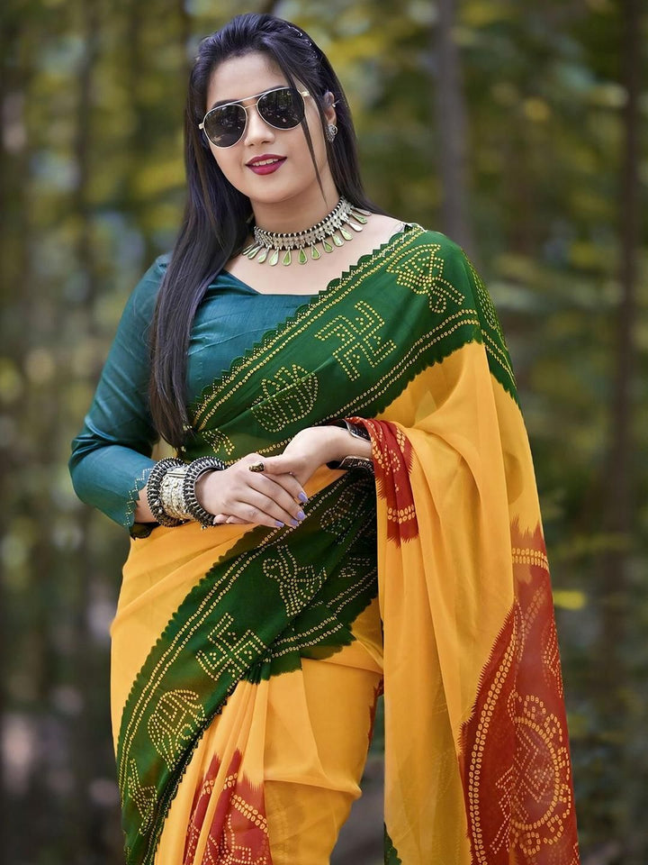 KALINI Bandhani Poly Georgette Saree