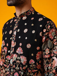 SOJANYA LUXE Kolar Mandarin Sulam Bunga Georgette Kurta Lurus Dengan Seluar