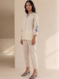 House of Chikankari Floral Embroidered Tie-Up Neck Cotton Top