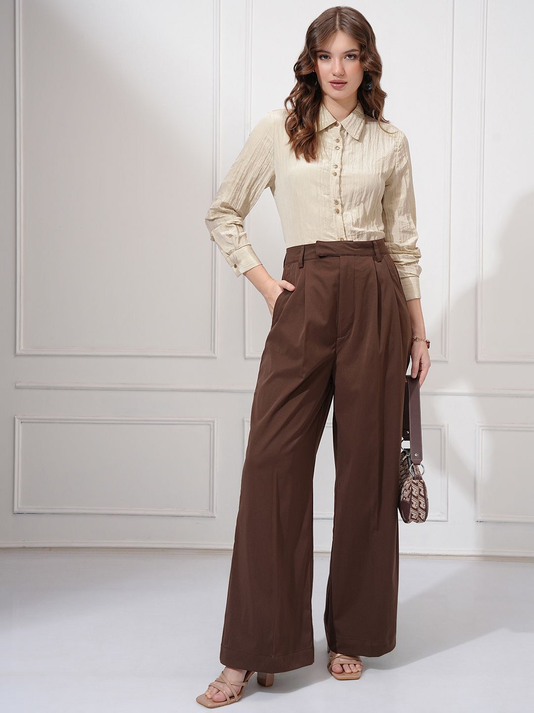 CHIC BY TOKYO TALKIES Women Spread Collar Textured Casual Shirt