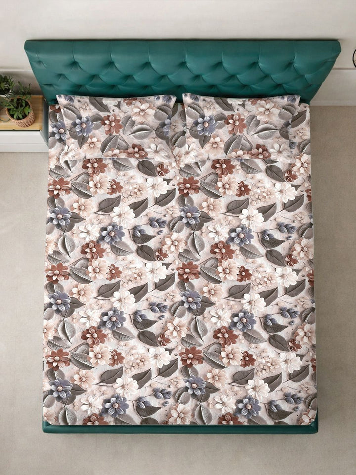 Myntra Elegant Homes Multicoloured Floral 300 TC King Bedsheet with 2 Pillow Covers