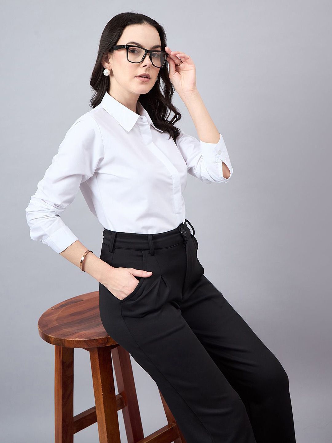 Style Quotient Women Smart Spread Collar Solid Cotton Formal Shirt