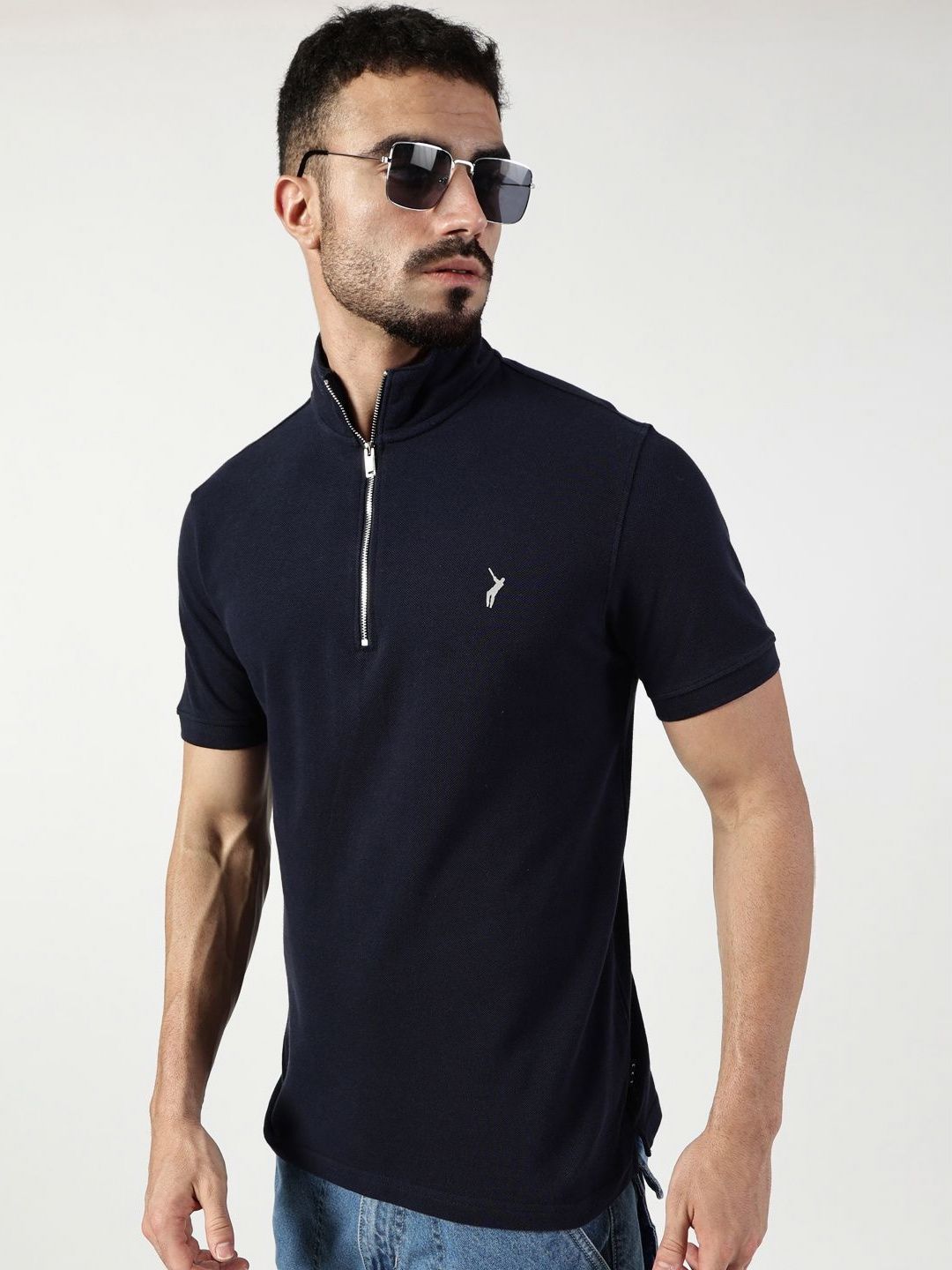 Thomas Scott Men High Neck Solid Casual Cotton T-shirt