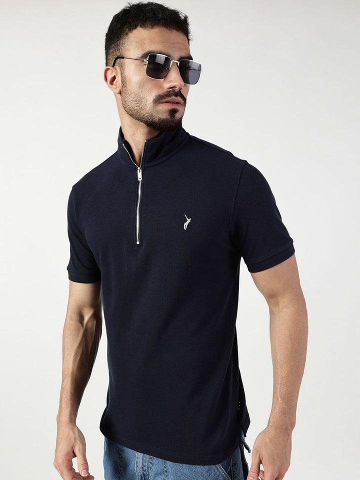 Thomas Scott Men High Neck Solid Casual Cotton T-shirt
