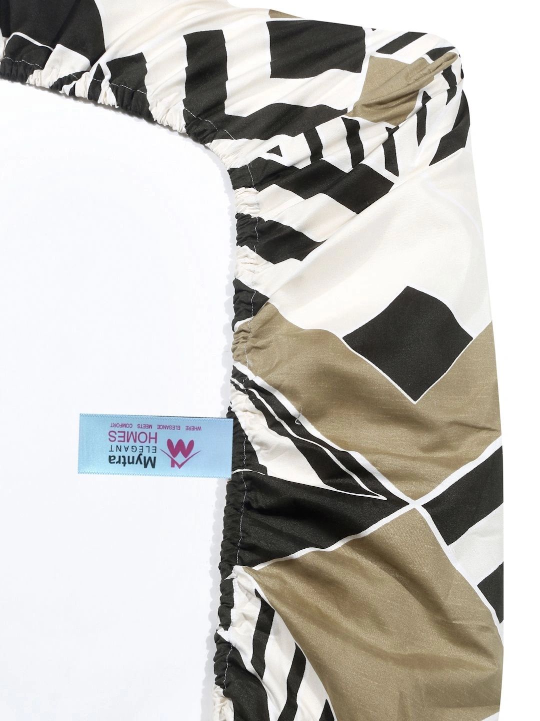 Myntra Elegant Homes White & Beige Geometric 300 TC Single Bedsheet with 1 Pillow Covers