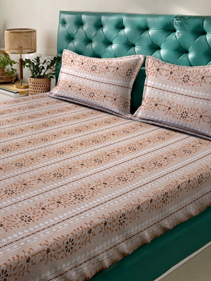 Myntra Elegant Homes Beige & Brown Floral Pure Cotton Set Cadar King 400 TC-2.5mX2.25m