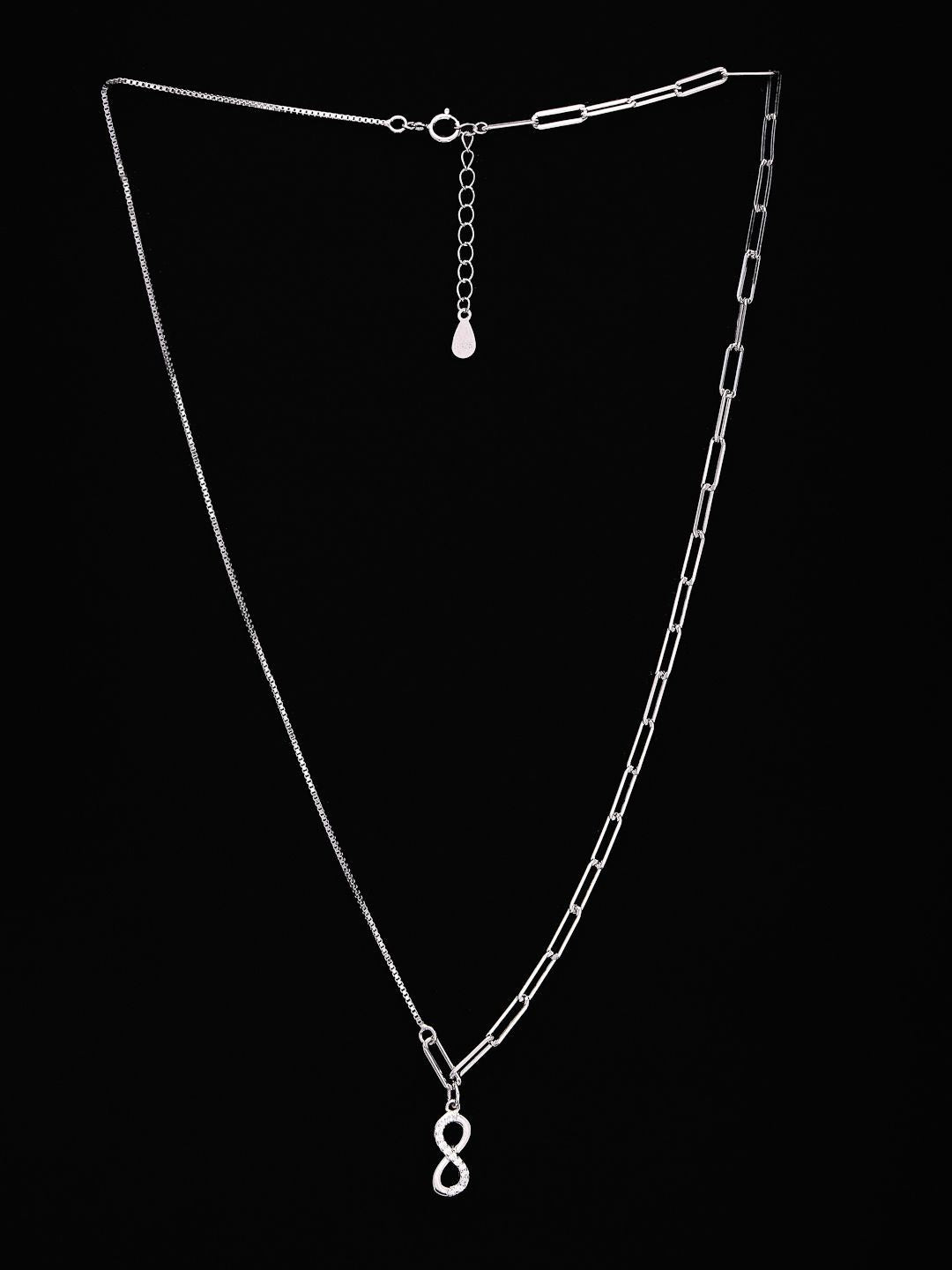 PANASH 925 Sterling Silver Rhodium-Plated Cubic Zirconia-Studded Classic Necklace