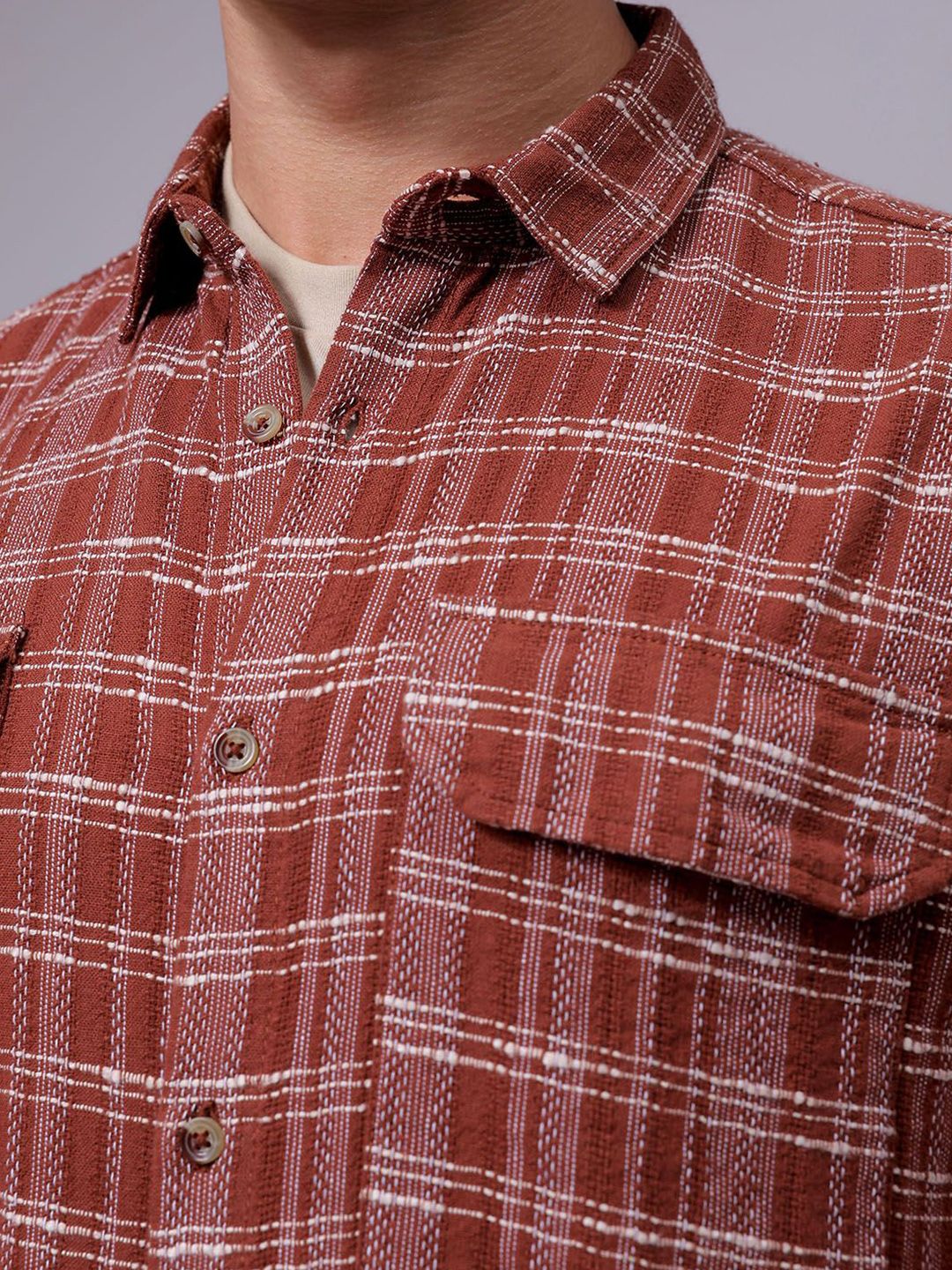 The Indian Garage Co Men Relaxed Fit Textured Checked Resortwear Shirt