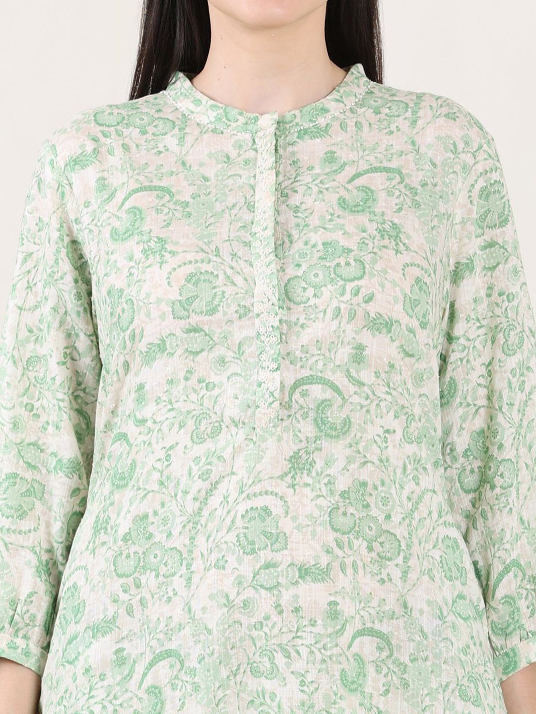 W Mandarin Collar Printed Tunic