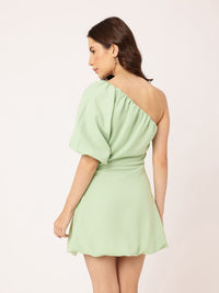 DressBerry Trendy Luxe One Shoulder Gathered A-Line Mini Dress