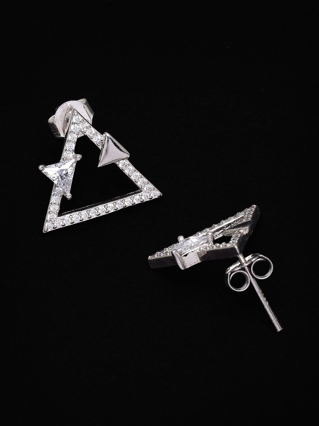PANASH 925 Sterling Silver Rhodium-Plated Cubic Zirconia-Studded