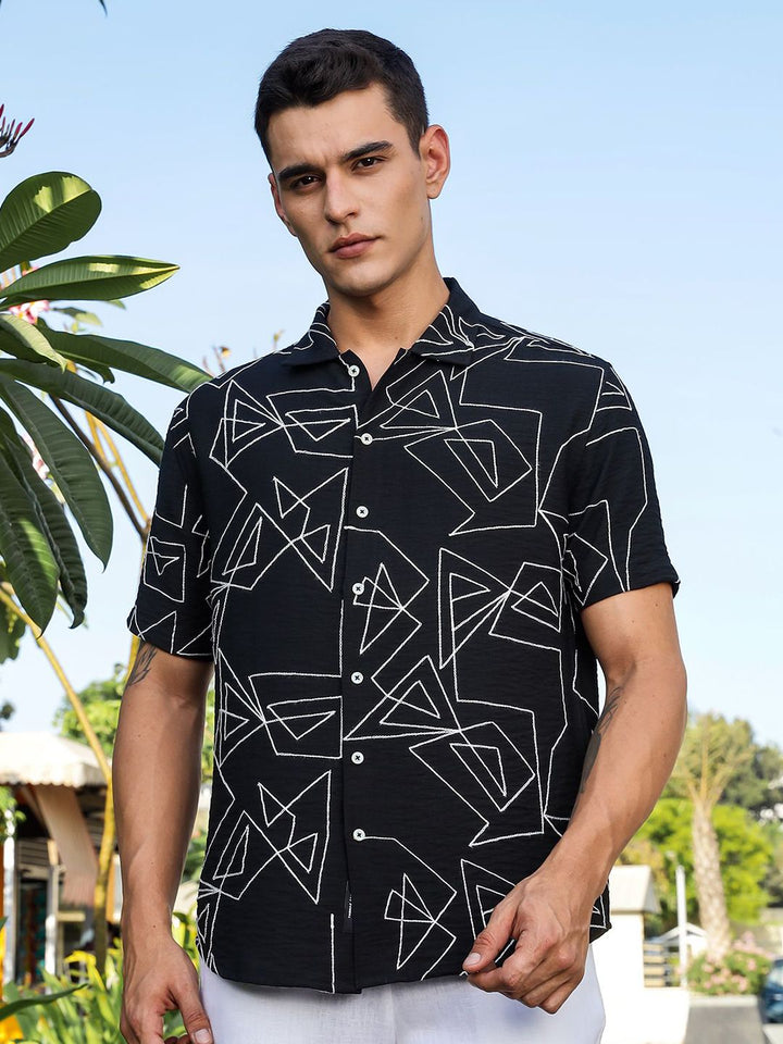 Thomas Scott Men Premium Fit Geometric Printed Spread Collar Casual Shirt
