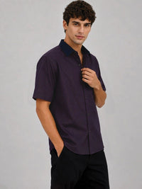 ADRO Cuban Collar Short Sleeves Relaxed Striped Cotton Shirt