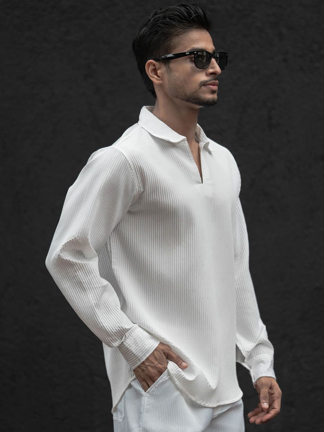 Powerlook Self Design Polo Collar Long Sleeves T-Shirt With Trouser