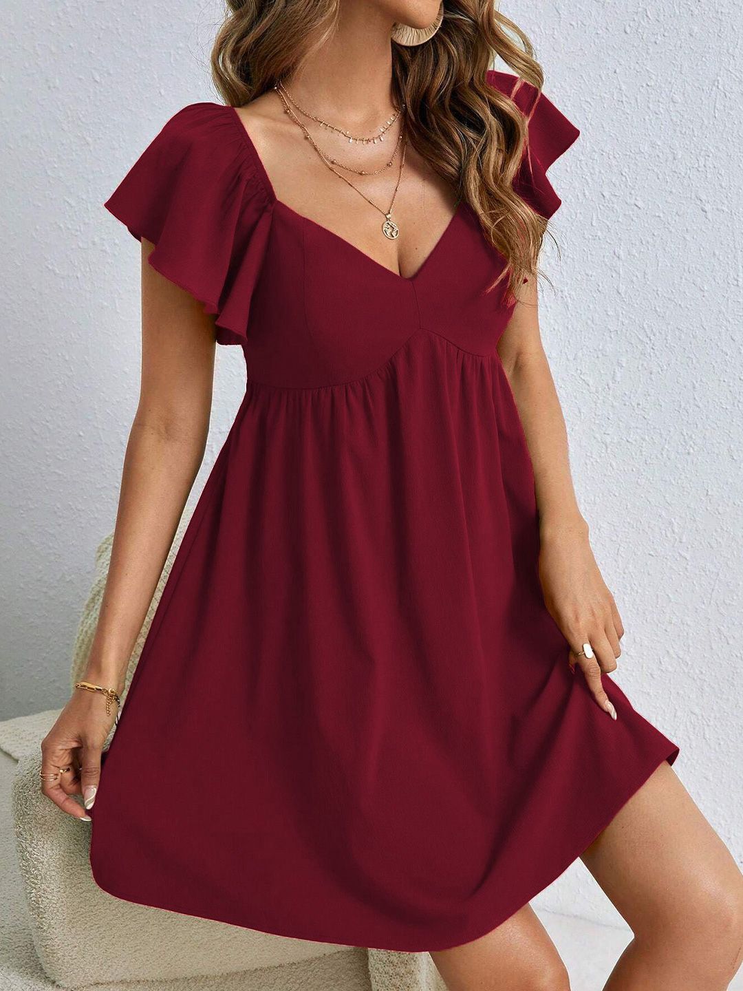 DressBerry Women Flutter Sleeve Empire Mini Dress