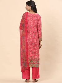 Mamicha Women Bandhani Printed Regular Sequinned Pure Cotton Kurta with Trousers & With Dupatta