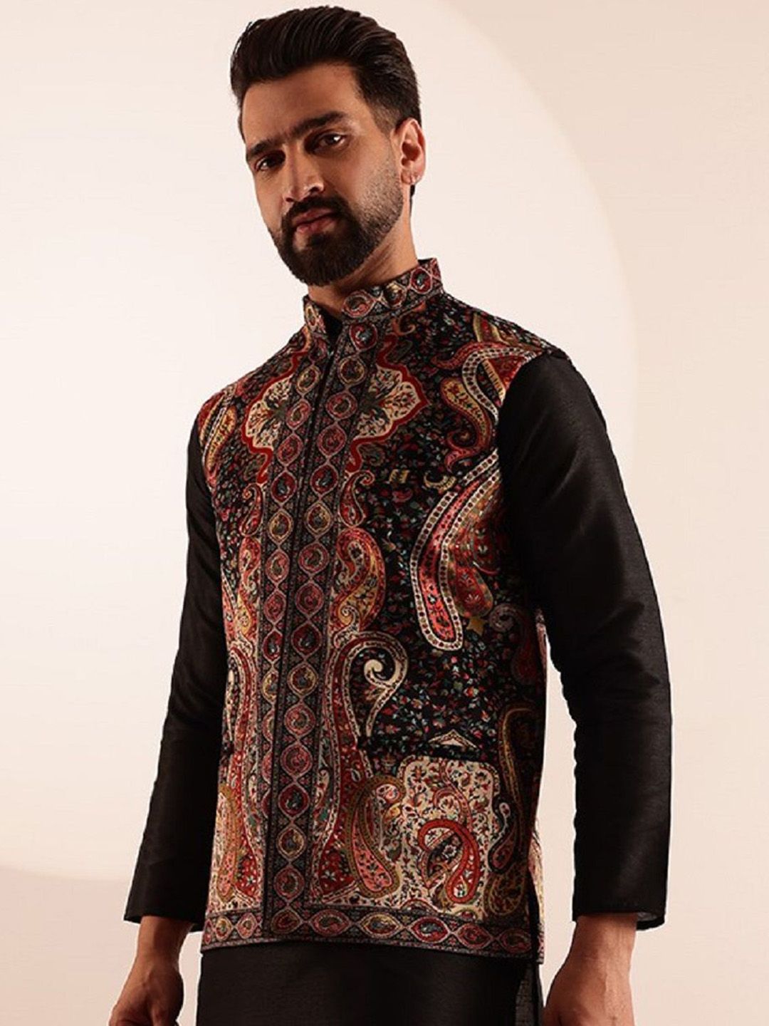 SOJANYA Velvet Printed Nehru Jacket