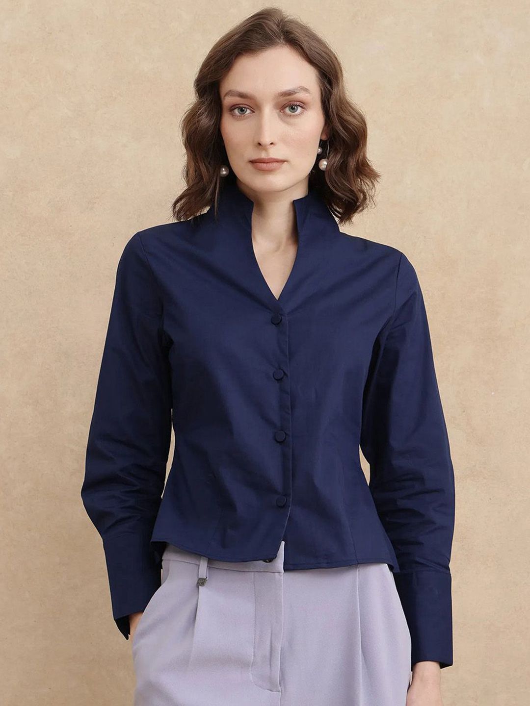 RAREISM Women Cotton Shirt Style Crop Top