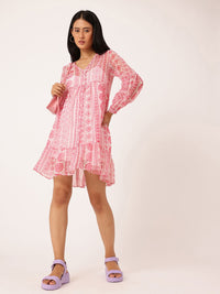DressBerry Printed A-Line Dobby Dress With A Inner Slip