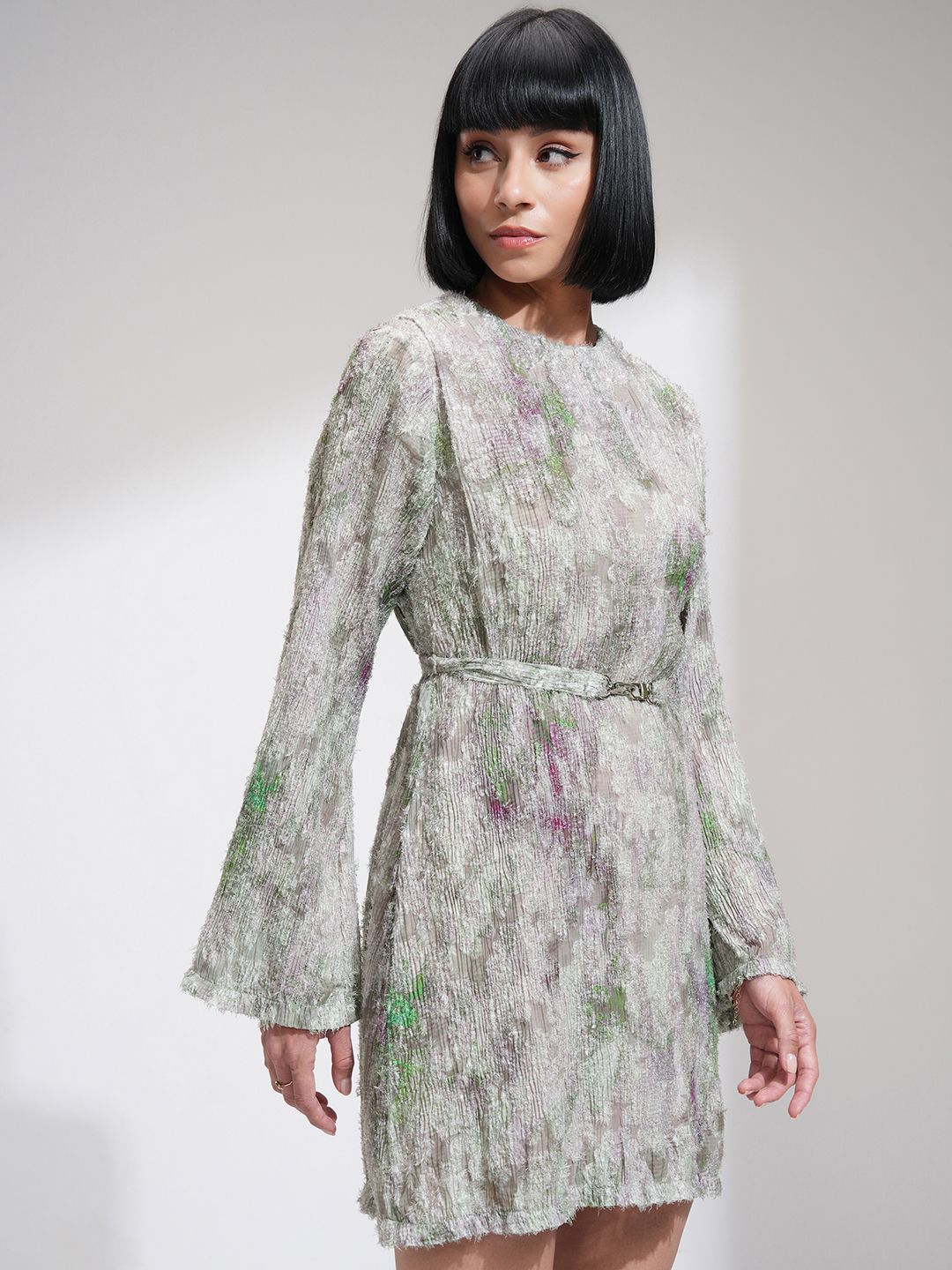 ESPYR By Tokyo Talkies Jacquard Sheath Mini Dress With Belt