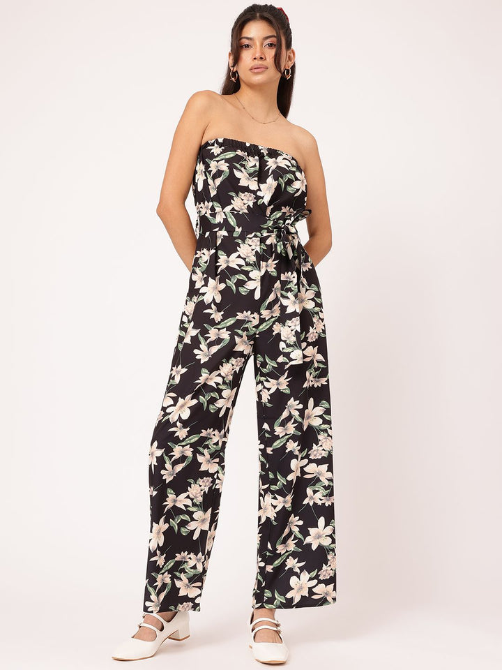 DressBerry Floral Fiesta Printed Strapless Jumpsuit with Belt