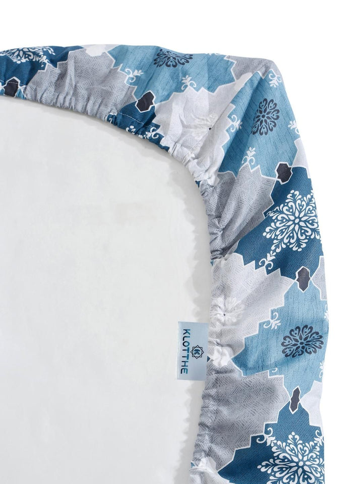 KLOTTHE Blue Geometric Cotton Single Bedsheets