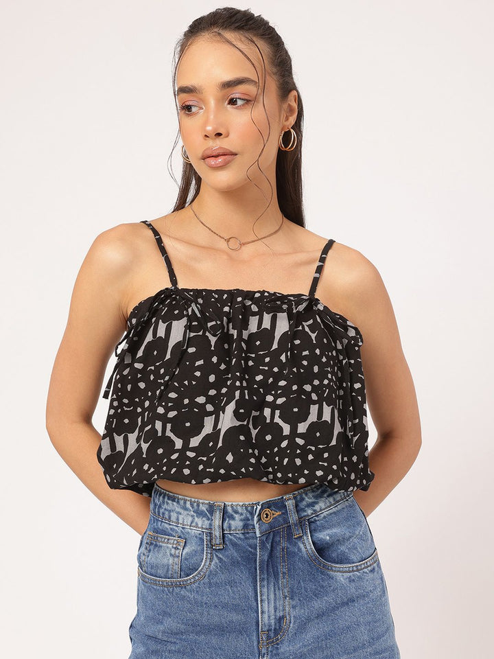 DressBerry Chic & Cheery Abstract Print Crop Blouson Top