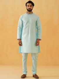 SOJANYA LUXE Thread Work Silk Cotton Straight Kurta with Churidar & Nehru Jacket
