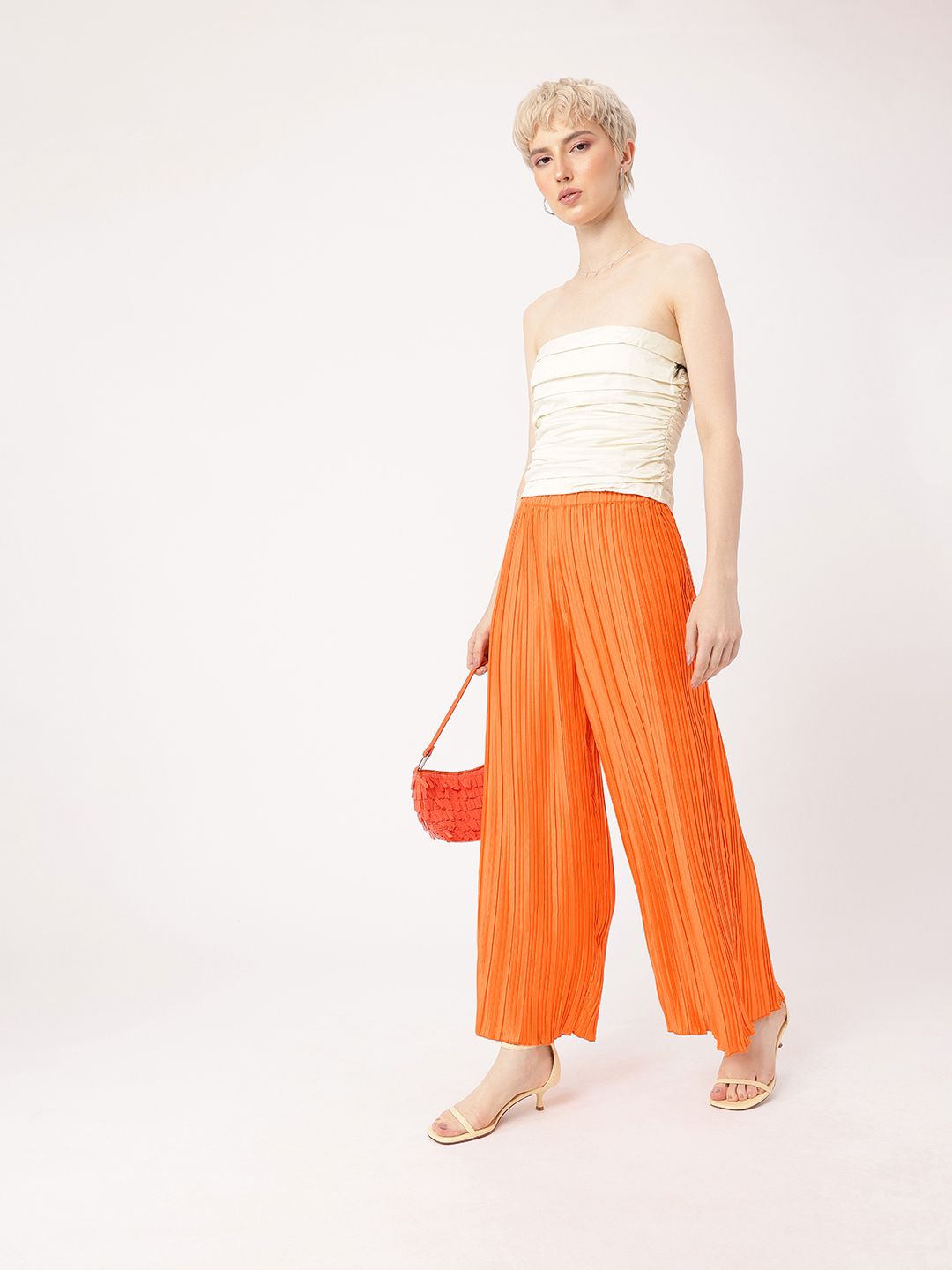 DressBerry Women Urban Glam Accordion Pleats Wide Leg Trousers