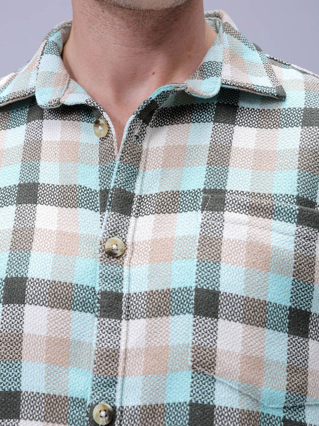 The Indian Garage Co Men Relaxed Fit Checked Dobby Textured Resortwear Shirt