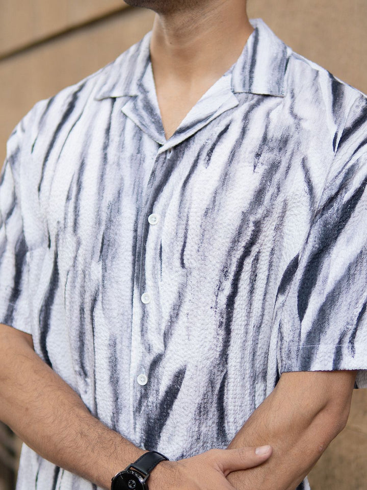 Powerlook Abstract Printed Drop-Shoulder Sleeves Structured Shirt