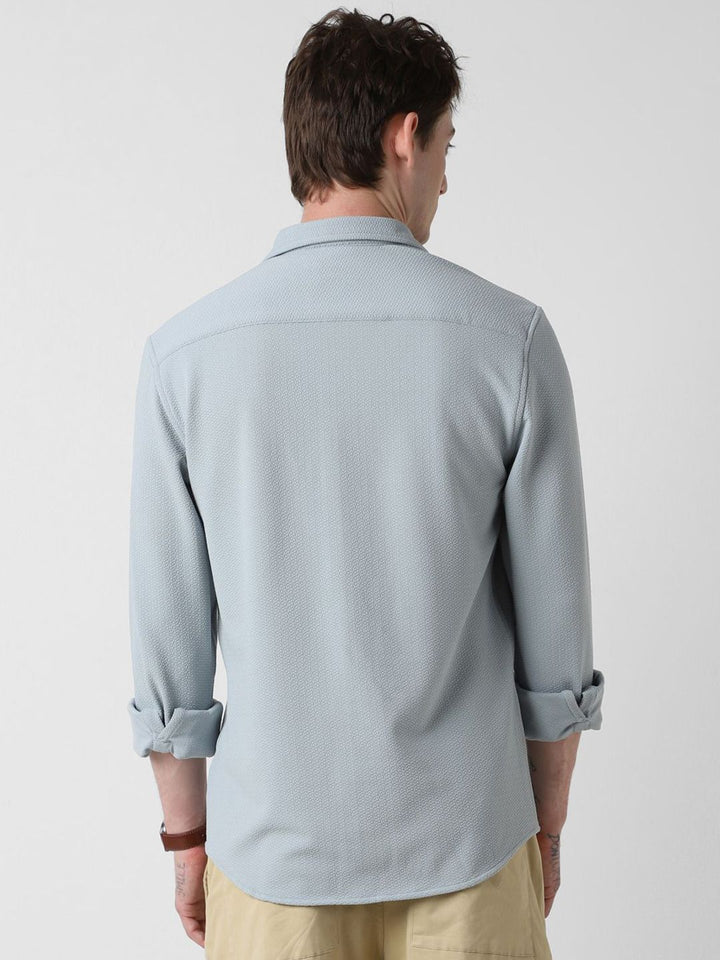 VASTRADO Men Classic Cutaway Collar Textured Slim Fit Casual Shirt