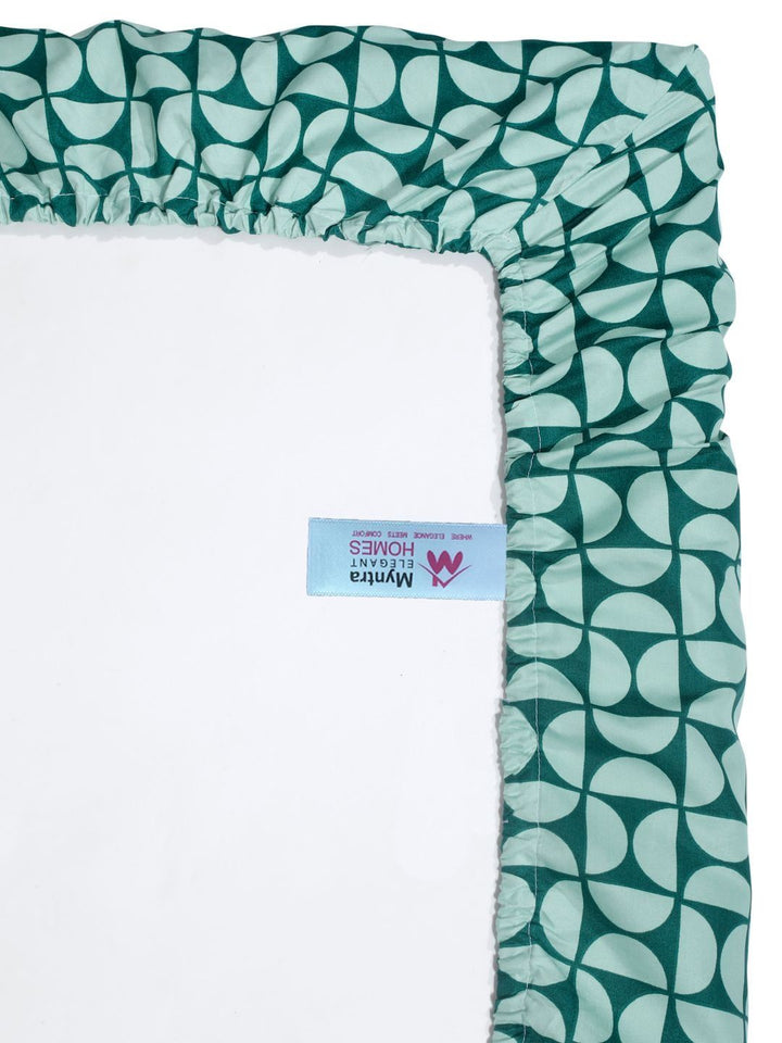 Myntra Elegant Homes Green Geometric 300 TC Single Bedsheet with 1 Pillow Covers