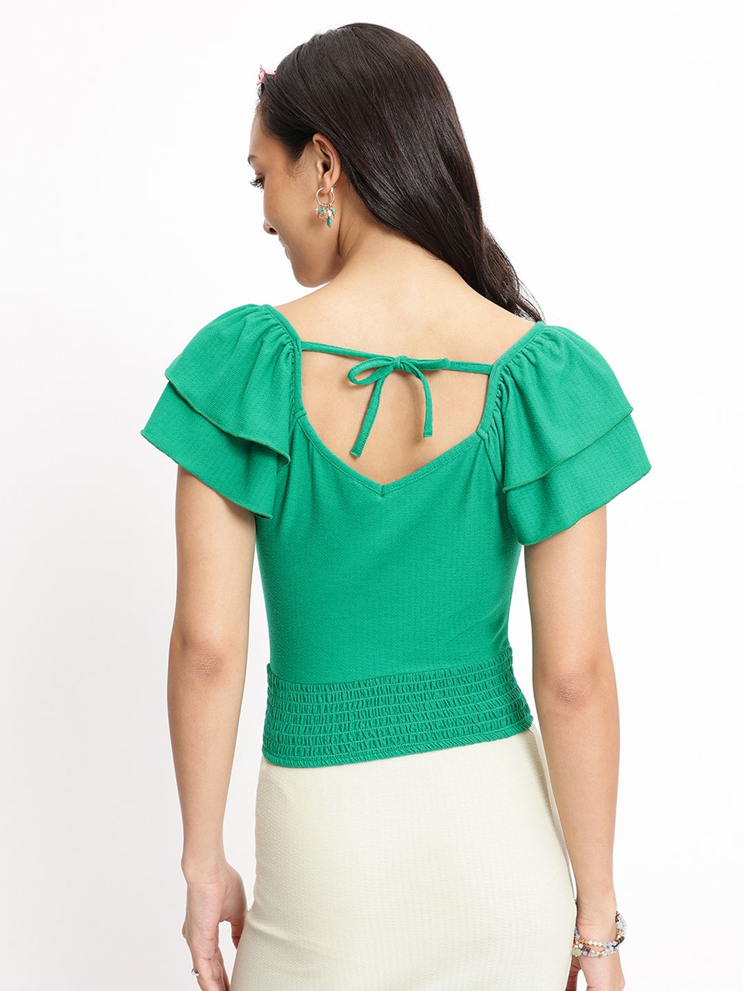 DressBerry V-Wrap Fusion Smocked Blouson Top