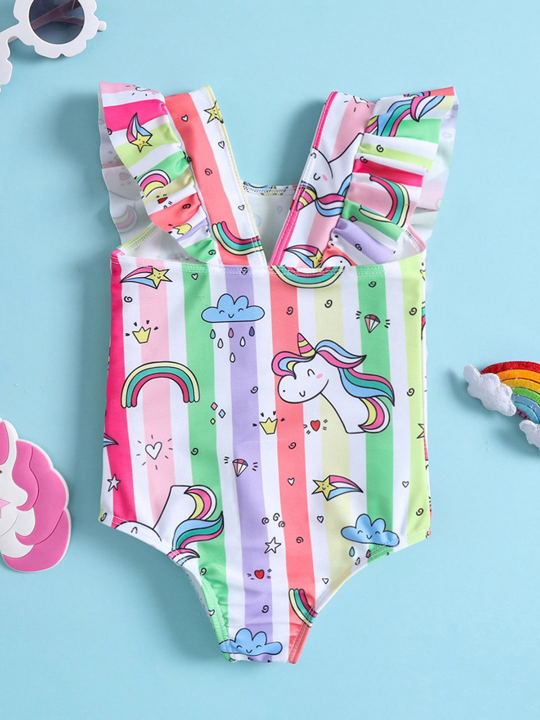 YK Girls Abstract Printed Swimwear Bodysuit