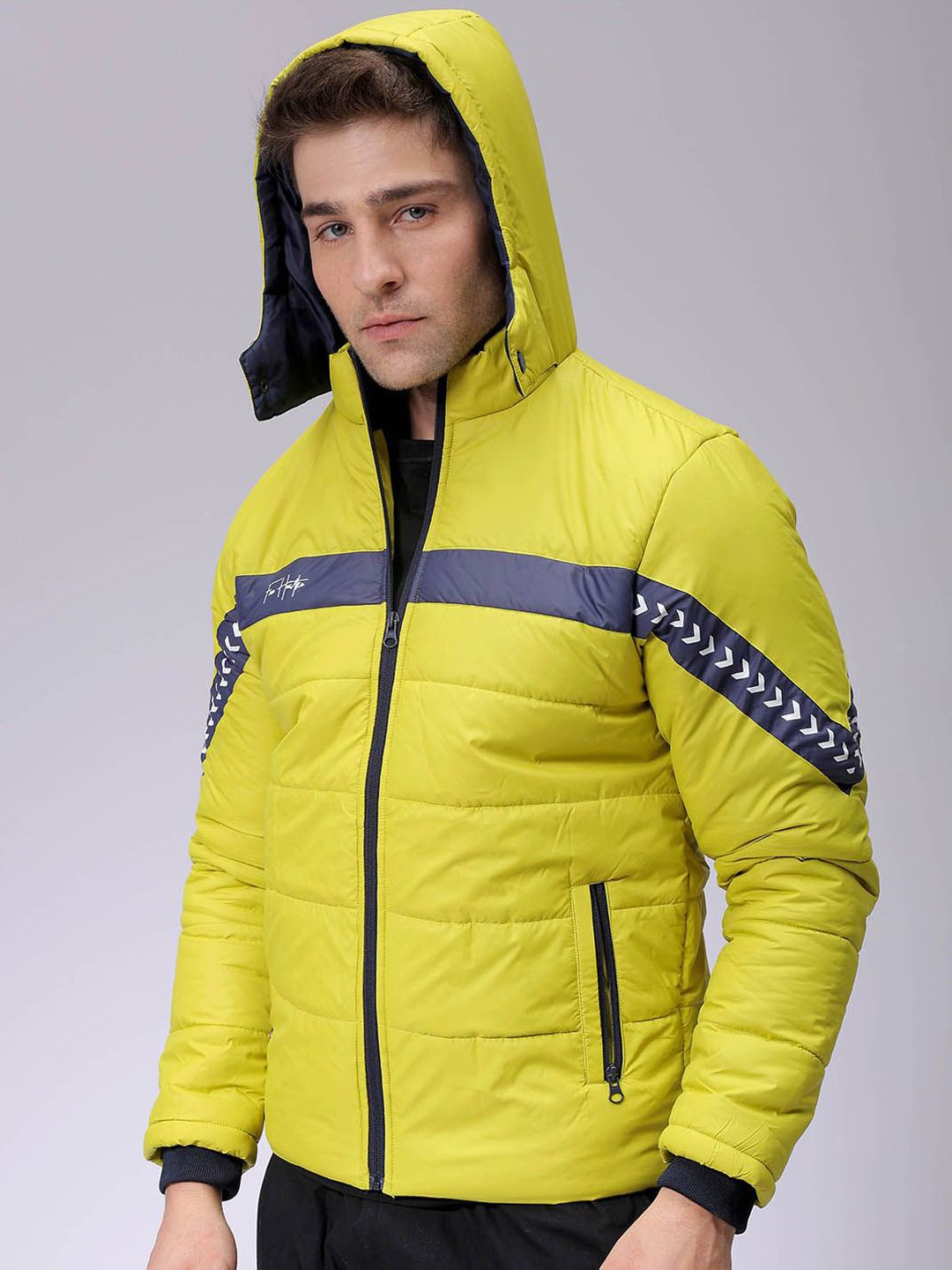 The Indian Garage Co Men Colourblocked Puffer Jacket with Patchwork