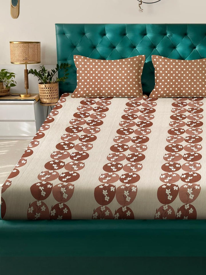 KLOTTHE Set Cadar Bercetak Bunga Coklat 400 TC Cadar King 2.5 m x 2.25 m