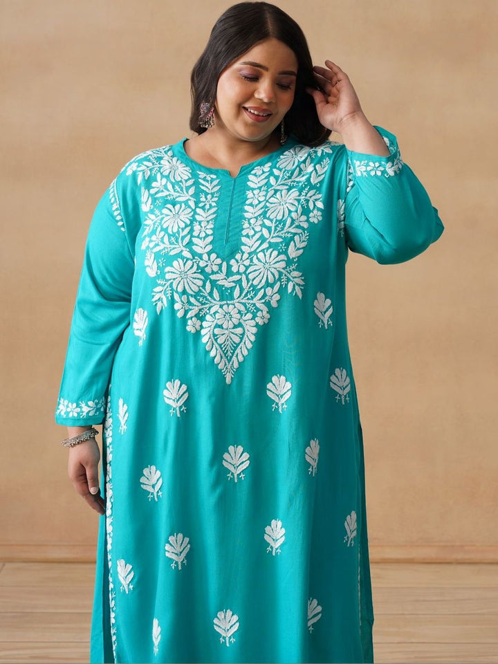 House of Chikankari Women Solid Green 2 Pieces Regular Kurta with Trousers Set