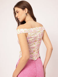 DressBerry Trendsetter Glow Floral Printed Off-Shoulder Twisted Empire Top