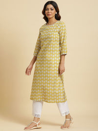 W Geometric Printed Thread Work Cotton Straight Kurta