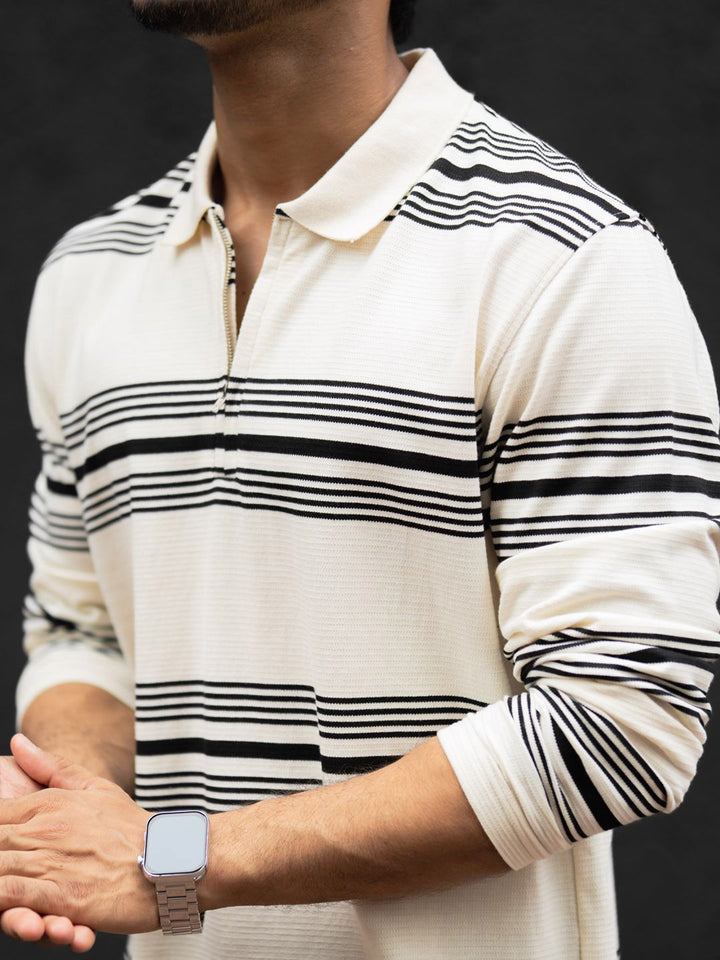 Powerlook Men Striped Polo Collar Cotton T-shirt