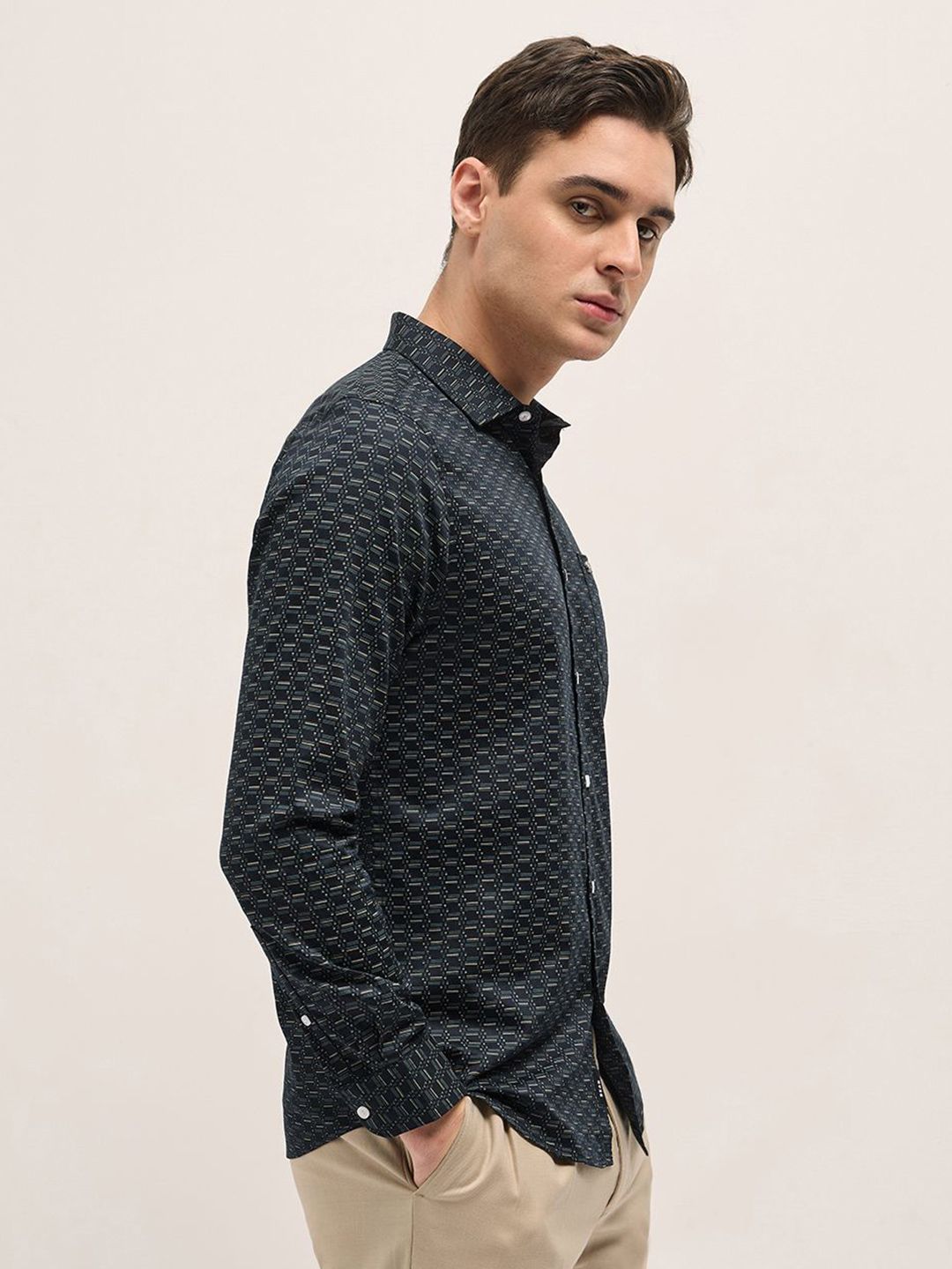 THE BEAR HOUSE Men Spread Collar Abstract Printed Pure Cotton Tailored Fit Formal Shirt