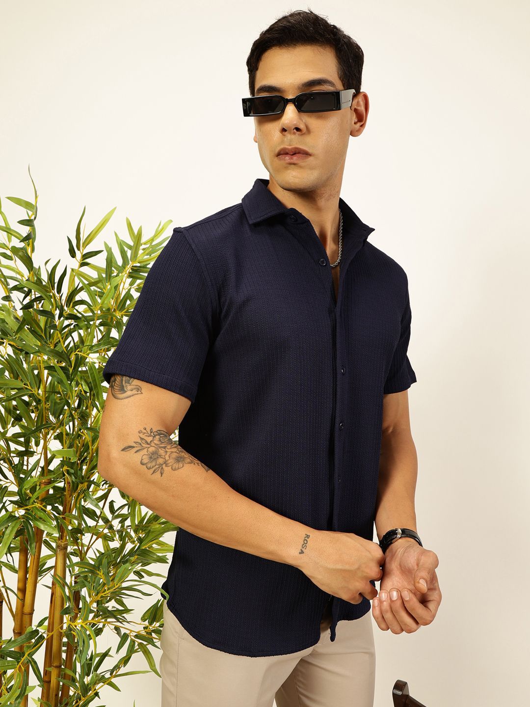 Thomas Scott 
Men Premium Slim Fit Vertical Stripes Textured Casual Shirt