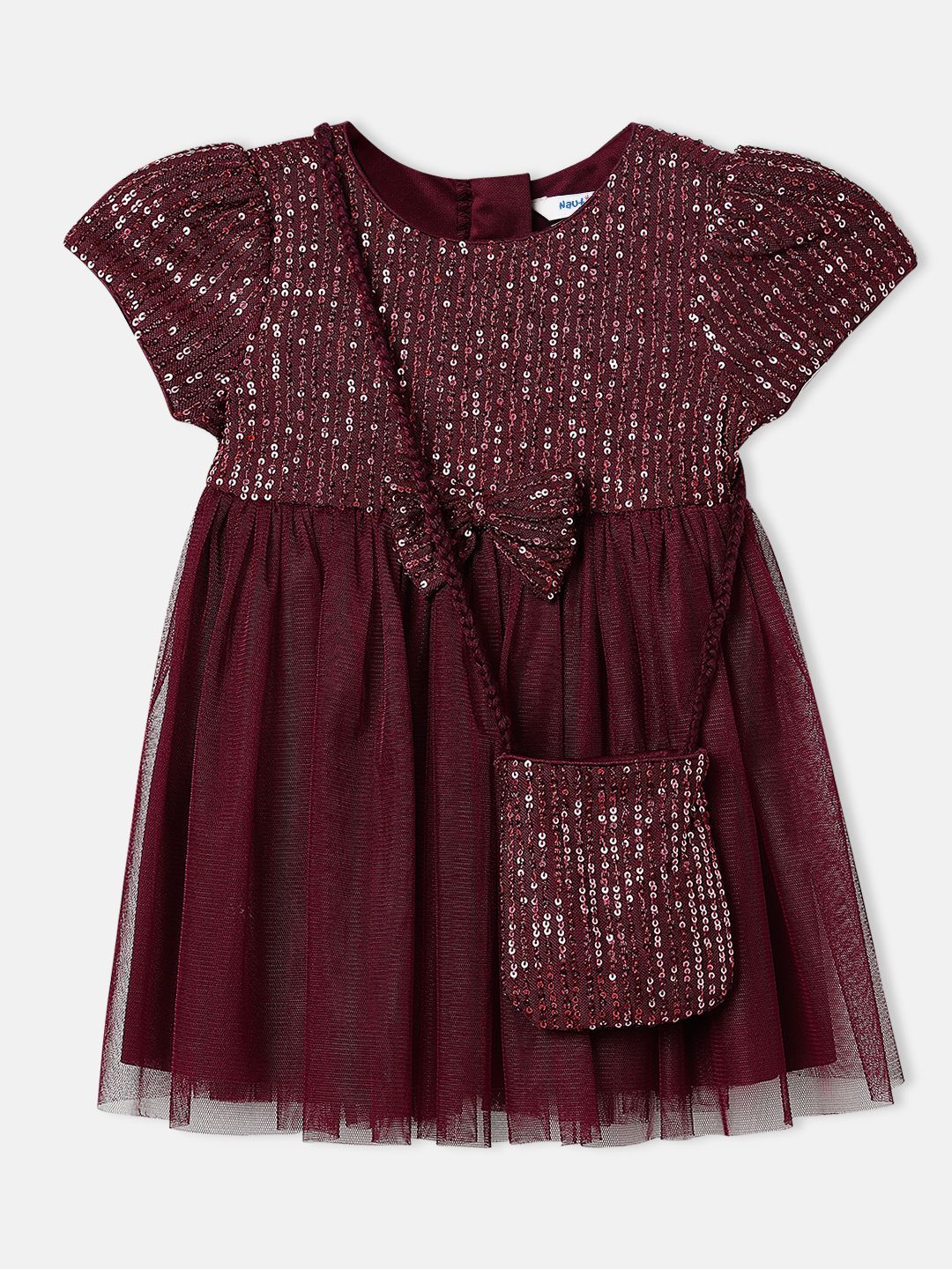 Nauti Nati Girls Sequinned Fit & Flare with Sling Bag