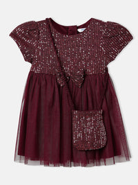 Nauti Nati Girls Sequinned Fit & Flare with Sling Bag