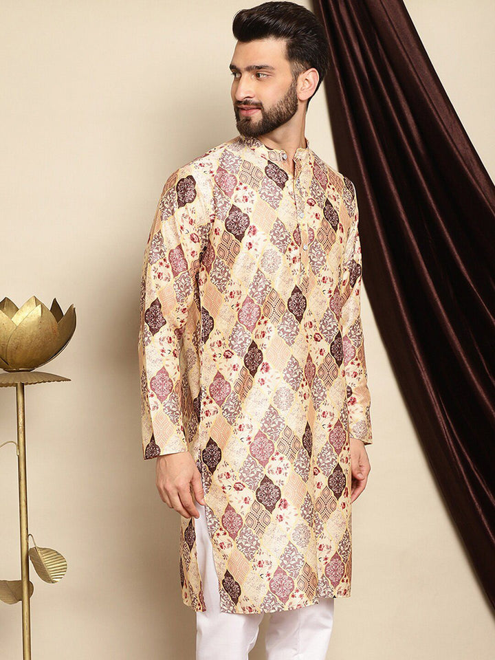 Kurta Lurus Kolar Mandarin Bercetak Motif Etnik Anouk