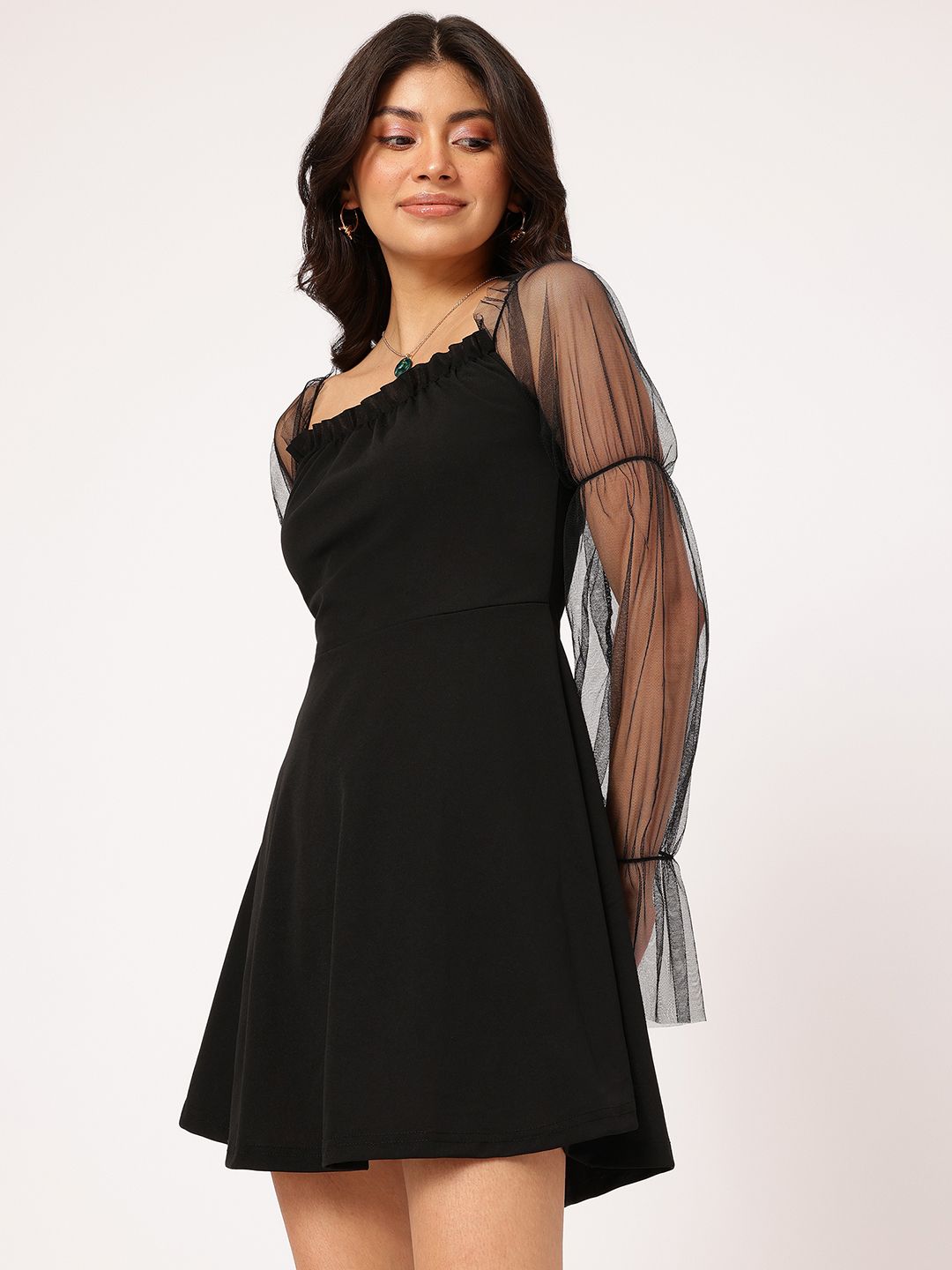 DressBerry Puff Sleeve Semi-Sheer Sheath Dress