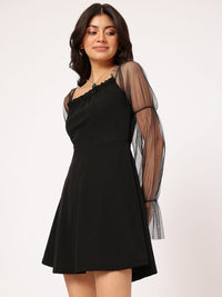 DressBerry Puff Sleeve Semi-Sheer Sheath Dress